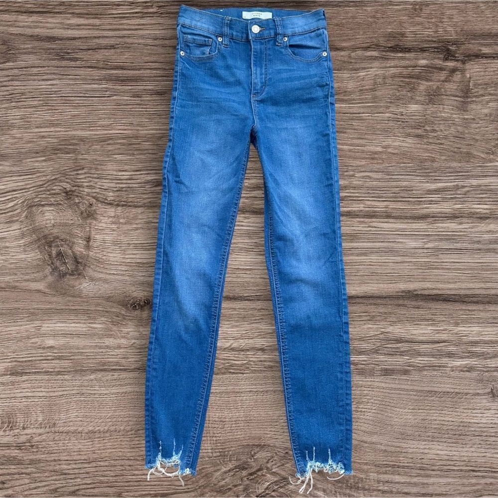 DYNDNM Kate High Rise Skinny Jeans Blue Raw Hem Distressed Denim Size 25
